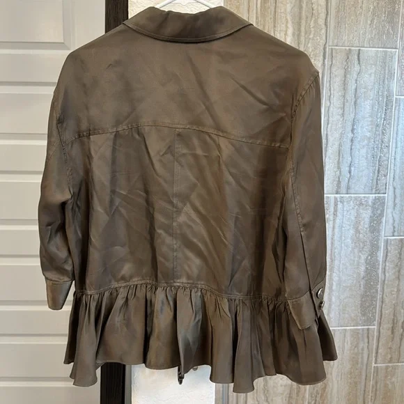 Cinq a Sept Helene Green Zip Peplum Jacket Size Medium - Picture 5 of 14